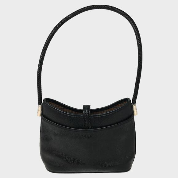 Vintage Brighton Barbados Hobo Shoulder Bag Black Pebbled Leather Braided Strap - Picture 2 of 8